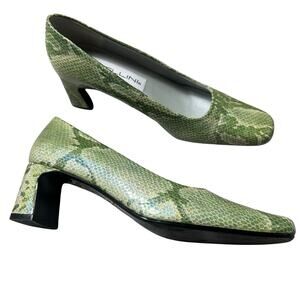 Vintage Bellini Jasmine Metallic Green & Blue Snakeskin Print Heels
